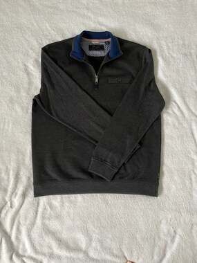 Ted Baker London Men's Newbevy 1/4 Zip Pullover Sweatshirt in Charcoal